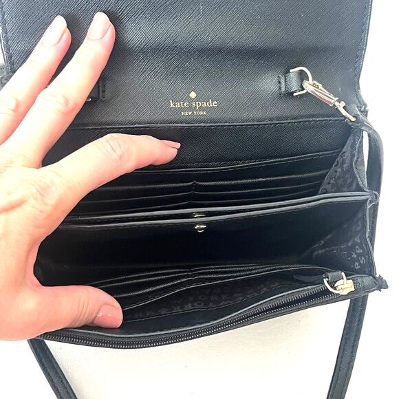 Kate Spade Laurel Way Jeweled Crossbody Bag Black Bow and Crystals Card Slots - Picture 7 of 10